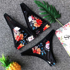 Mesh Floral Printing Bikini