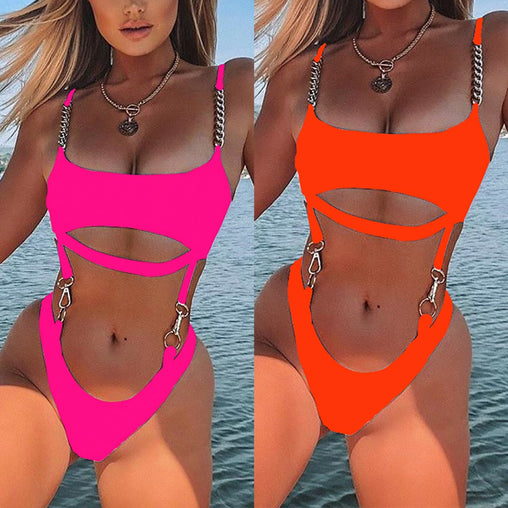 Solid Color Banded Swimsuit