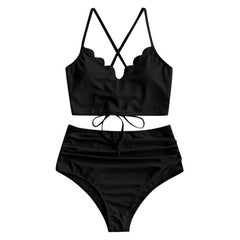 Scalloped Textured High Waisted Bikini Set