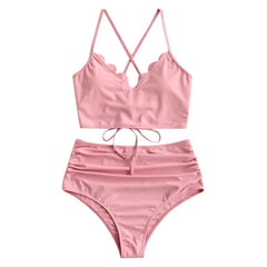 Scalloped Textured High Waisted Bikini Set